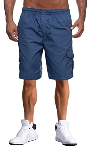 Onsoyours Pantaloncini Cargo Uomo Shorts in Cotone Multi-Tasca Estate Chino Tinta Unita Pantaloni da Running Jogging Pantaloni Corti da Ragazzo B BluScuro XL