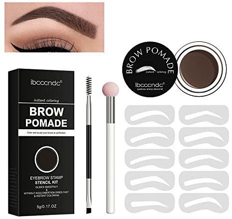 SHEEYOON Eyebrow Stamp Stencil Kit, One Step Brow Shaping Kit with Brow Pomade and 10 Easy Brow Stencils, Waterproof & Long Lasting Brow Pomade and Stencils Kit (03 Medium-Brown)