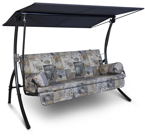 Angerer Freizeitmöbel GmbH Hollywoodschaukel Dream - Gartenschaukel Made in Germany - Schaukel zum Sitzen, Liegen und Entspannen - inklusive Bett-Funktion - einfache Montage (Grau-Beige Gemustert)
