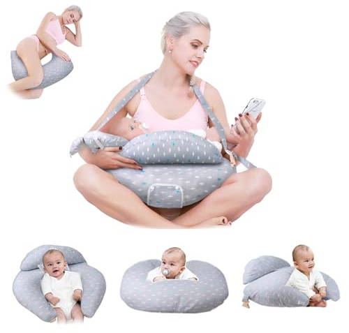 Yearonan Coussin Allaitement，Coussins d'allaitement,bandoulière réglable,avec Coussin Fonctionnel Anti - Reflux Nouveau - né,Coussin de Grossesse（23.6 * 23.6 * 10.23En Pouces）