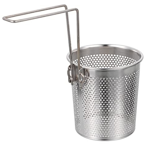 UPKOCH Stainless Steel Pasta Net with Foldable Handle Mesh Strainer Basket for Boiling Noodles Dumplings and Vegetables 9.8 X 5.1 X 4.9 Inches Kitchen Tool