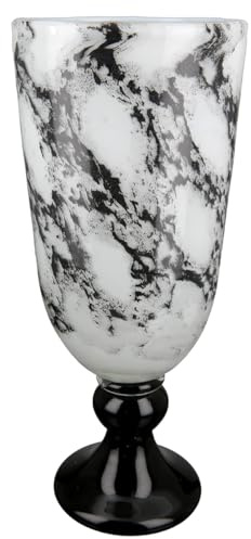 GILDE Deko Vase Pokal auf Fuß - Glasvase Marmoroptik - Elegante Dekoration Wohnzimmer - Geschenk Geburtstagsgeschenk - Farben: Schwarz Weiß Höhe 31 cm