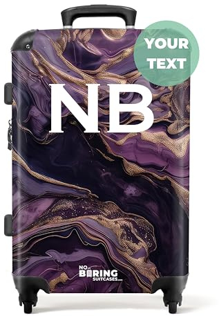 NoBoringSuitcases.com® Koffer personalisiert, 67x43x25cm - Reisekoffer, Hartschalenkoffer Groß - Koffer Mittelgroß mit 4 Rollen - Lila Marmor mit Gold - Leicht - Koffer mit Namen Initialen