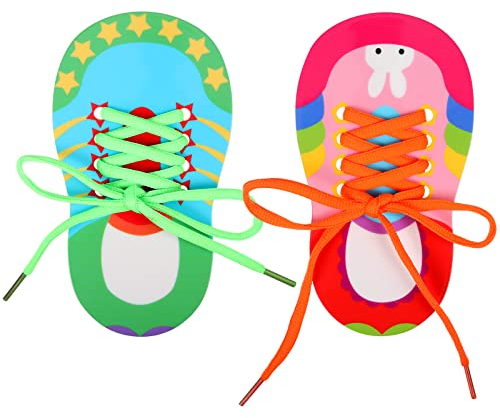 YUFFQOPC 2 Stück Schnürsenkel Binden Lernen,Fädelschuh Fädelspiel Schuhe Holz Motorikspielzeug Binden Lernspiele Stifteköcher Schnürschuhe Lernwerkzeug Motorik Spielzeug für Kinder Kleinkind