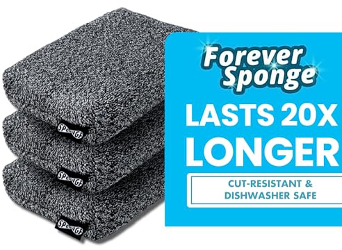 Grill Rescue Heavy Duty Kitchen Sponge - Lasts 20x Longer, Scratch-Free, Safe for Non-Stick Cookware - Cut Resistant, Versatile Household, Bathroom & Outdoor Cleaning Supplies (3, Grey)