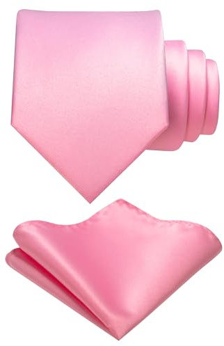 JEMYGINS Herren Krawatte mit Matte Oberfläche inklusive Einstecktuch Set in verschiedenen Farben Rosa