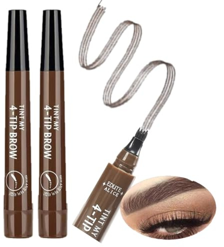 KARLOR Augenbrauenstifte Set, 2 flüssig Augenbrauenstifte härchenzeichnung wasserfest dunkelbraun Augenbrauen pencil Liquid Eyebrow Pen natürlich Augenbrauen wischfest (dunkelbraun)