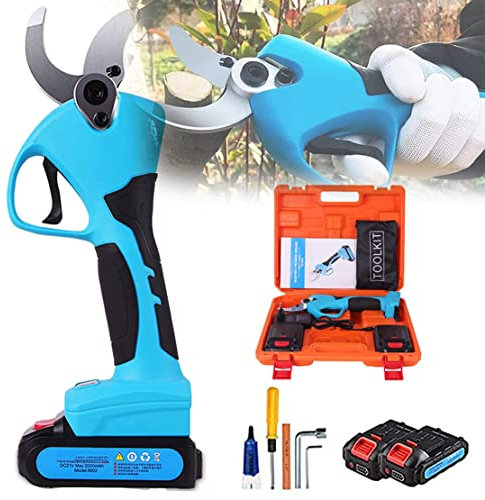 CYMYYDS Tijeras De Podar Eléctricas para Jardín, Tijeras De Podar Inalámbricas con Poste De Extensión 130cm a 210cm De Altura, 40mm Podadoras para Rama de Árbol,Blue