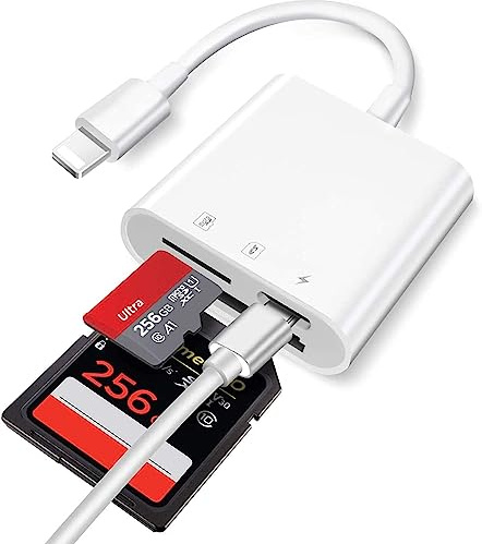 Apple MFi Certified SD Card Reader For iPhone/iPad - Trail Game Viewer USB Camera Adapter With Lightning Connection For SD/TF Cards - Compatible With iPhone 14/13/12/11/X/8