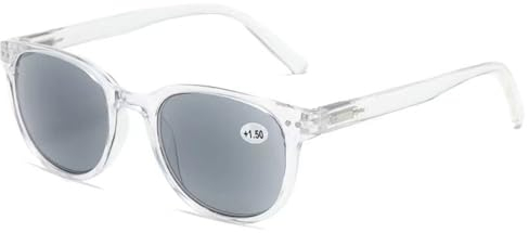 Lanomi Rechteck Lesebrille mit Sonnenschutz Grau Getönt Lesehilfe Federscharnier Kunststoff Outdoor Sehhilfe Sonnenbrille mit Sehstärke für Damen Herren Durchsichtig 2.5