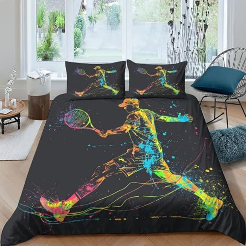 Ensemble De Literie 3D Housse De Couette Tennis Parure De Couette Sports avec Taies D'oreillers,Sets De Housse Couette en Microfibre King（220x240cm）