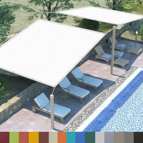 Sonnensegel Rechteckig, 5.5 x 7 m Uv-Schutz, Wetterfest, Reißfest Wetterfest, Sonnensegel Balkon Ohne Bohren, inkl Befestigungsseile, für Balkon Garten, Weiß