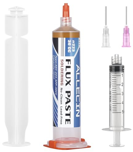 ALLECIN Flussmittel Lötpaste No Clean 30mL Bleifrei Solder Paste Flux 30CC Lötflussmittel Löt Flussmittelpaste Keine Reinigung AEC-223-SFP-30CC mit Schubstangenspritze für SMD PCB BGA (1 Stück)