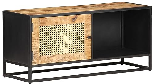 Chaduof TV-Schrank 90x30x40 cm Raues Mangoholz und Wiener Geflecht, TV Lowboard, Fernsehschrank, Fernsehtisch, Fernseher Schrank, TV Sideboard, TV Board, TV Cabinet, TV Bank, TV Kommode