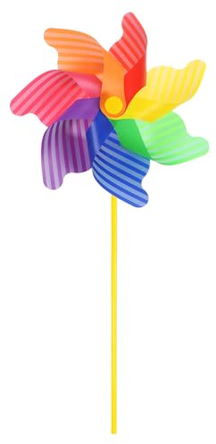 sourcing map Moulin à vent arc-en-ciel de 52 cm à 7 feuilles en plastique pour décorations de fête, décoration extérieure, pelouse, cour, jardin, terrasse, rayures colorées
