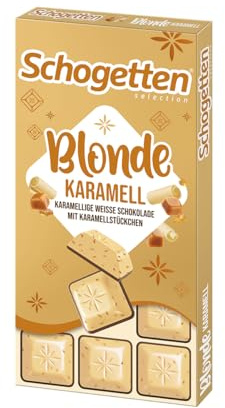Schogetten Blonde Karamell I karamellige weiße Schokolade I 100 g Tafel | mit Karamell-Stücken, praktisch einzeln portioniert