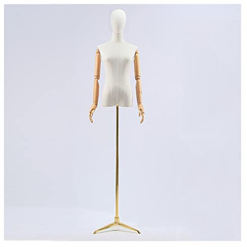 LULUMAIC Weiblicher Schaufensterpuppen-Torso, Kleidungs-Display-Modell-Körperständer mit Kopf, Nähkleid-Form-Schaufensterpuppe mit flexiblem Arm für Bastelshows, Schmuck-Display, Gold, klein