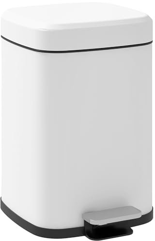 HOMCOM Contenitore per cosmetici a pedale da 12L in acciaio inox con coperchio a chiusura morbida, compatto, contenitore interno rimovibile, 24,5 x 32 x 36,5 cm, bianco