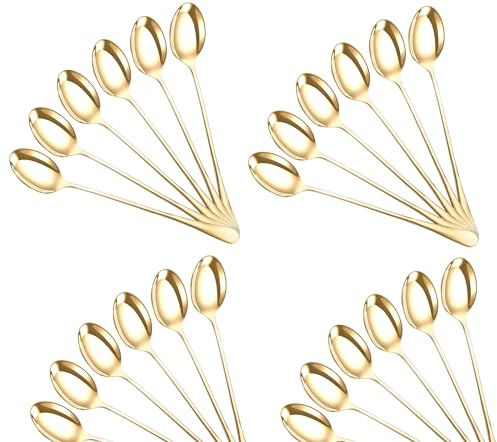 DIOXSTAR Stainless-Steel Long Handle Latte Spoons, Coffee Spoons for Tea, Sundae, Ice Cream, Dessert Ideal for Home, Kitchen, Restaurant, 19 CM, (Golden Spoon Pack of 24)