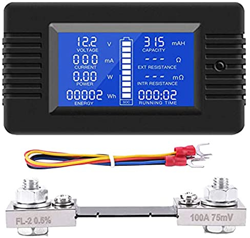 RANJOVER DC Battery Monitor Power Meter Ammeter Digital DC 0-200V Shunt 100A Multimeter, Meter Voltmeter Capacity Tester