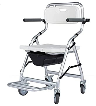 LQDSADRT Faltbarer Toilettenstuhl/Duschstuhl, tragbarer Aluminium-Duschstuhl/Toilettenstuhl, klappbarer Nachttischstuhl mit Rollen, faltbare Armlehnen und Fußstützen, bis zu 120 kg WC-Alternativstuhl