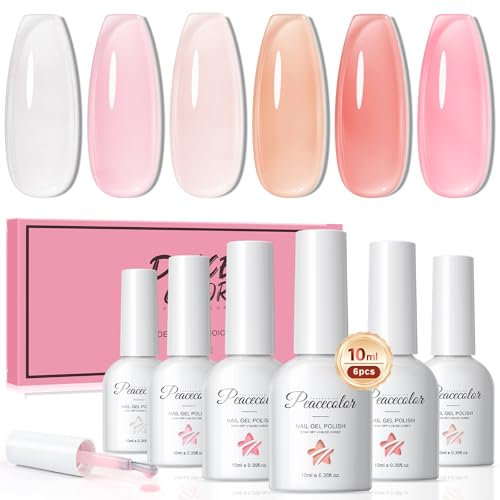 PEACECOLOR Vernis Semi Permanent 6 Couleurs, Vernis à Ongles Rose Blanc Laiteux Soak Off UV/LED Vernis Transparent Ongle pour Débutants Bricolage Manucure en Salon,10ML