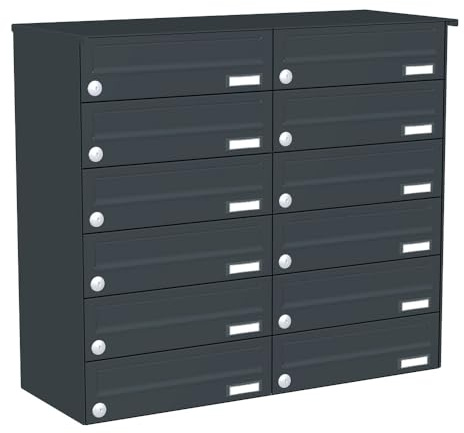 KNOBLOCH Briefkastenanlage | Aufputz | 12-Fach | Anthrazit RAL 7016 | waagerecht | optional 2. Namensschild & 3 Schlüssel