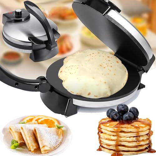Máquina for hacer panqueques Roti Chapati eléctrica de 1200 W,máquina for hacer panqueques Roti con calefacción de doble cara,prensa antiadherente for tortillas Roti de 10 pulgadas,mango antiescaldado