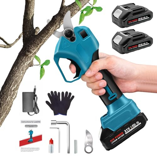 Forbici da Potatura a Batteria, Cesoia da Potatura2x 2000mah, Forbice Potatura aBatteria Taglio 25mm, Cesoie a Batteria(Blu (senza display)