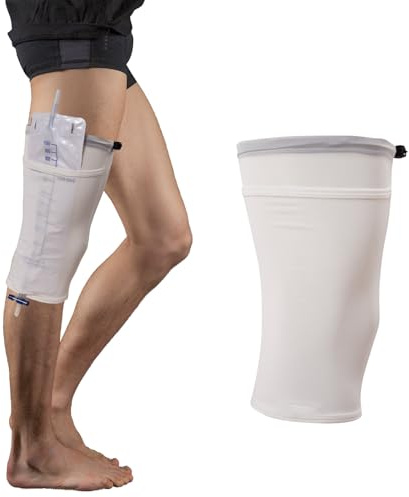 Soporte para bolsa de pierna, manga de catéter ajustable con bolsillo | Soporte para bolsas de catéter diseñado para incontinencia Reutilizable y lavable Material elástico