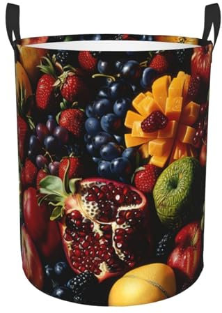Cesto portabiancheria circolare con stampa di frutta fresca, cesto per vestiti sporchi, per camera dei bambini, camera da letto e bagno