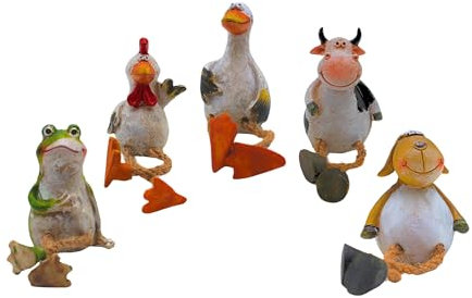 Dekohelden24 Set of 5 Edge Seaters, Balcony Seaters, Patio Stools, Decorative Figures, Garden Figures, Pond Figures, Seat Figures, Animal Figures, Decorative Animals, Ceramic, Set of 5, W/H: 8/13 cm