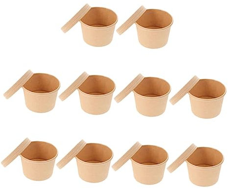 BEBEMOKO Coppette Gelato Usa e Getta in Carta Kraft 8oz Set Da 10 Pezzi Coperchi Abbinati, Ciotole Dessert Monouso Resistenti e Pratiche Per Feste, Compleanni e Eventi All’aperto