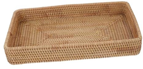 MAGICLULU Plateau en Rotin Tressé à La Main Rectangulaire Grand Format 37 x 23 Cm Naturel Multifonction pour Rangement Et Service La Cuisine Salle De Bain Salon Décor Bohème