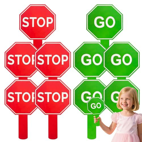 Cartello Stop Maneggevole | 10 Segnali Stradali | Impermeabile Doppia Faccia Con Maniglia Per Aula Didattica Parcheggio Scolastico