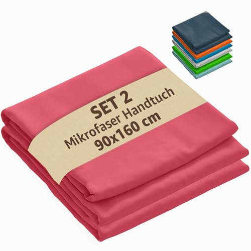 SONIT - 2 Strandtücher Magenta aus Mikrofaser, ultraleicht, 90 x 160 cm, schnell trocknend, kompakt und saugfähig, ideal für Reisen, Fitnessstudio und Pool, weich und platzsparend