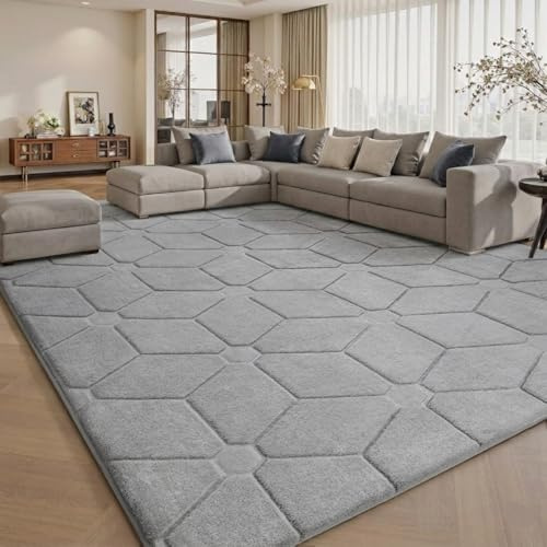 Treeboy Rugs Living Room 240x300, 3D Grey Area Rugs for Bedroom,Extra Large Rugs for living room,Machine Washable Anti Slip Short Pile Rug Carpets Mat for Kids Room Bedroom