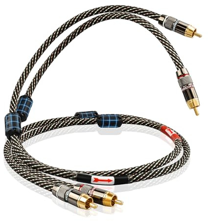 YYTCG Audiophile HiFi 3.28ft Audio RCA Cables - 2RCA Male to Male,15 AWG,4N OFC Core,24K Gold-Plated Plugs,with Nylon Braid,Subwoofer Cable,Compatible with Amplifier,CD Player,Turntable(3.28ft/1m)