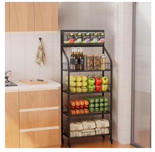 IBOWZ Cestino Frutta e Verdura, Supporto in Metallo con 4 Ruote, 4 Piedini, 15 Ganci - Grande Organizer
