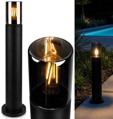 Lumiled Wegeleuchte Außen 60 cm mit Rauchglas, IP54, E27, Schwarz