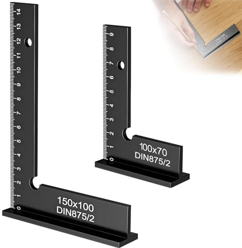 Escuadra Carpintero con Escala Medición(cm), Regla Cuadrada 90 Grados Aleación Aluminio, Cuadrado Ángulo Recto Tipo Carpintería para Trabajos Precisos Construcción Metal y Taller(150x100mm & 100x70mm)
