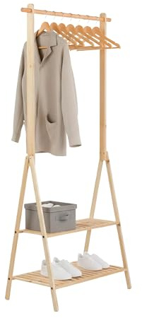 BRINDEK Perchero de Madera de Abedul con 2 Baldas Zapatero | Galán Burro Ropa 162x75x40 cm | Diseño Nórdico Natural y Funcional | Mueble Auxiliar Recibidor Dormitorio | Almacenaje