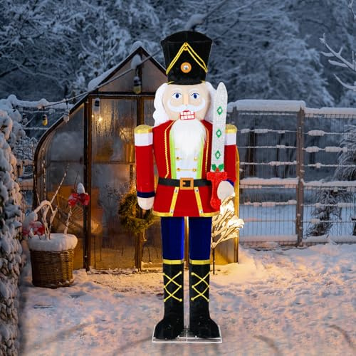 COSTWAY Weihnachten Nussknacker Figur groß, beleuchtete Weihnachtsdeko XXL, 157 cm Weihnachtsfigur mit 100 LED-Lichtern, Weihnachtsdekoration, Weihnachtsbeleuchtung für außen und innen