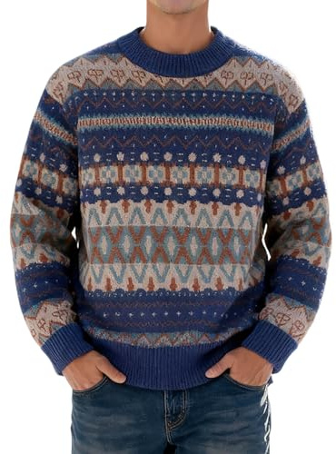 Generisch Herren Strickpullover im Norweger-Stil - Winterlicher Pullover mit Jacquardmuster und Stehkragen | Dicker Grobstrick-Pullover für kalte Tage
