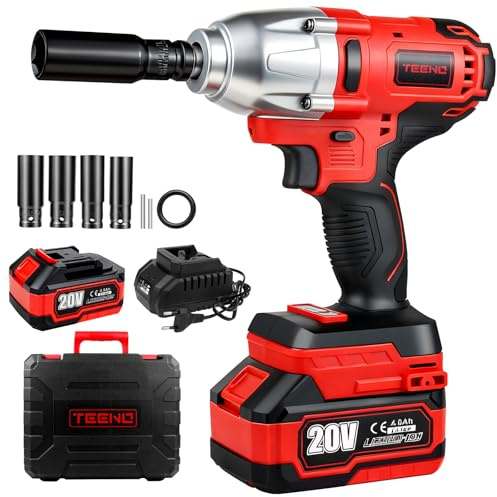 TEENO Avvitatore a impulsi a batteria da 600 N.m,1/2 Avvitatore a Impulsi 4300 RPM con 1 Batterie 4.0Ah, avvitatore a percussione con 4 ugelli(17/19/21/22mm),avvitatore a percussione per auto e uso