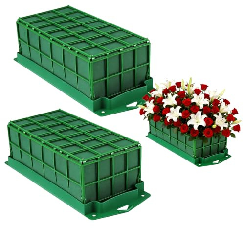BAIFULAI 2 stycken skumgummi med galler och hållare: 30 x 12 x 8 cm sticksvamp för blommor, plug-in för färska blommor, blomarrangemang för pyssel, för bröllop och födelsedag