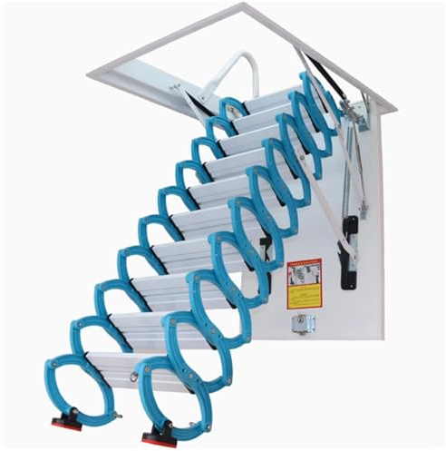 pieghevole Scala da soffitta a scomparsa, scala telescopica manuale pieghevole for interni, gradini antiscivolo o accesso a soffitta/seminterrato retrattile(80 * 80cm)