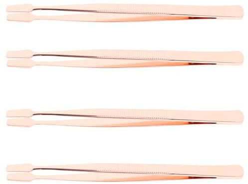 Sewroro Pinzas Metálicas para Pestañas Postizas de Acero Inoxidable Puntas Rectas 4 Piezas en Color Rosa Dorado Multiusos para Extensiones y Manipulación de Sellos Uso Profesional y