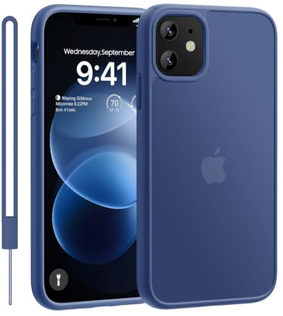 ORDA Matte Case for iPhone 12 / iPhone 12 Pro With lanyard,Shockproof Military Grade Drop Protection, Frosted Translucent Back Phone Cover for iPhone 12/12 Pro Case,Blue