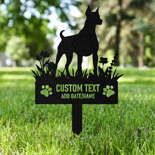 AGEUIRPOD Grabstein Hund Personalisiert mit Name & Datum, Draußen Tier Grabstein Katze, Metall Grabschmuck für Hund Katze, Gedenksteine für Den Garten, Grabdekoration Andenken an Den Hund Katze